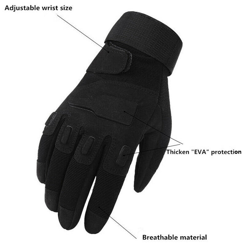 One Size Fits Most from small to large, definitely not XL or above. The velcro tightener helps keep everything firm as we put this through a rough 2 day combat test.  Great set of gloves for Military, cadets, scouts, hiking, hunting, outdoor sports or riding a motorbike.