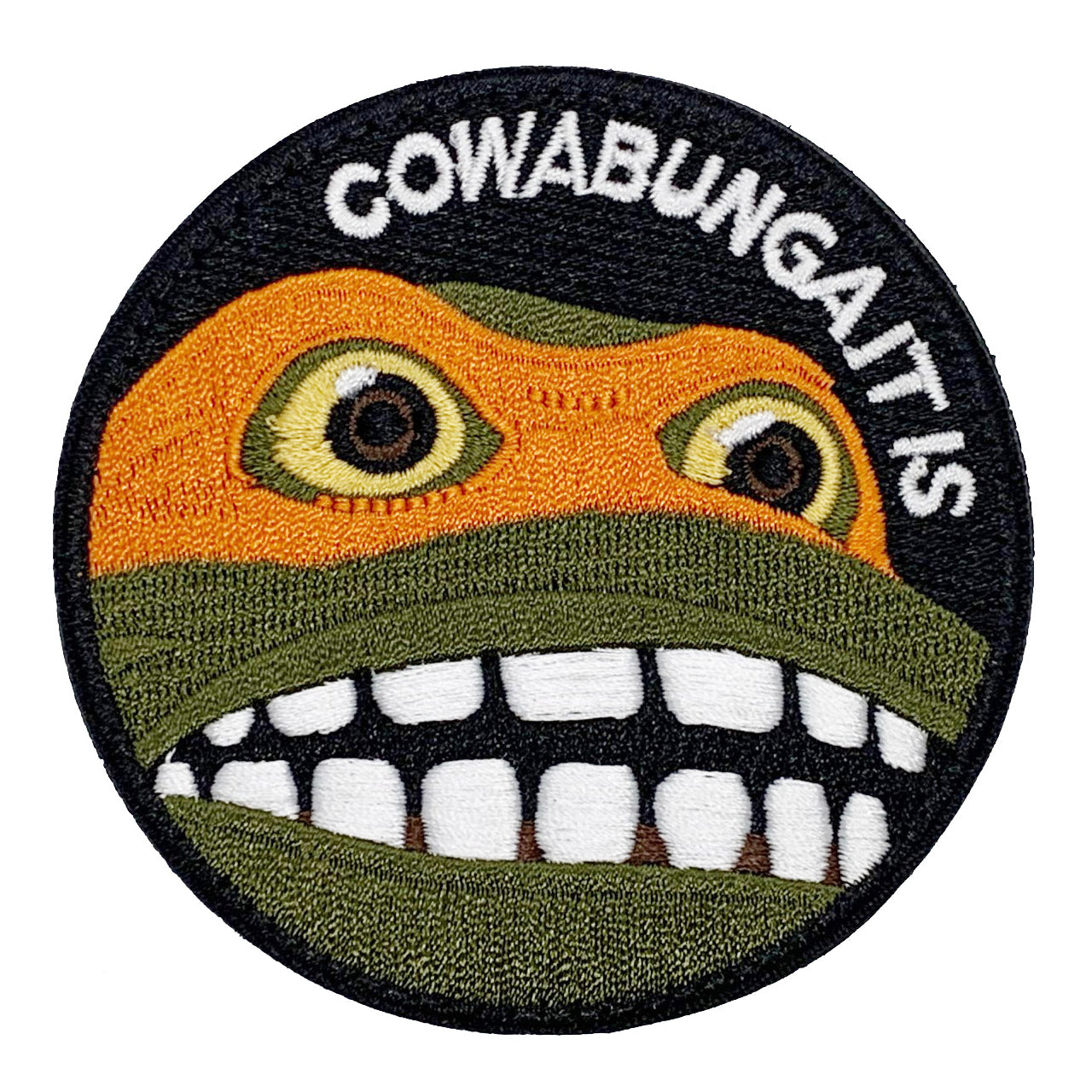 Cowabunga It Is Patch Hook & Loop.   Size: 8cm  HOOK AND LOOP BACKED PATCH(BOTH PROVIDED)