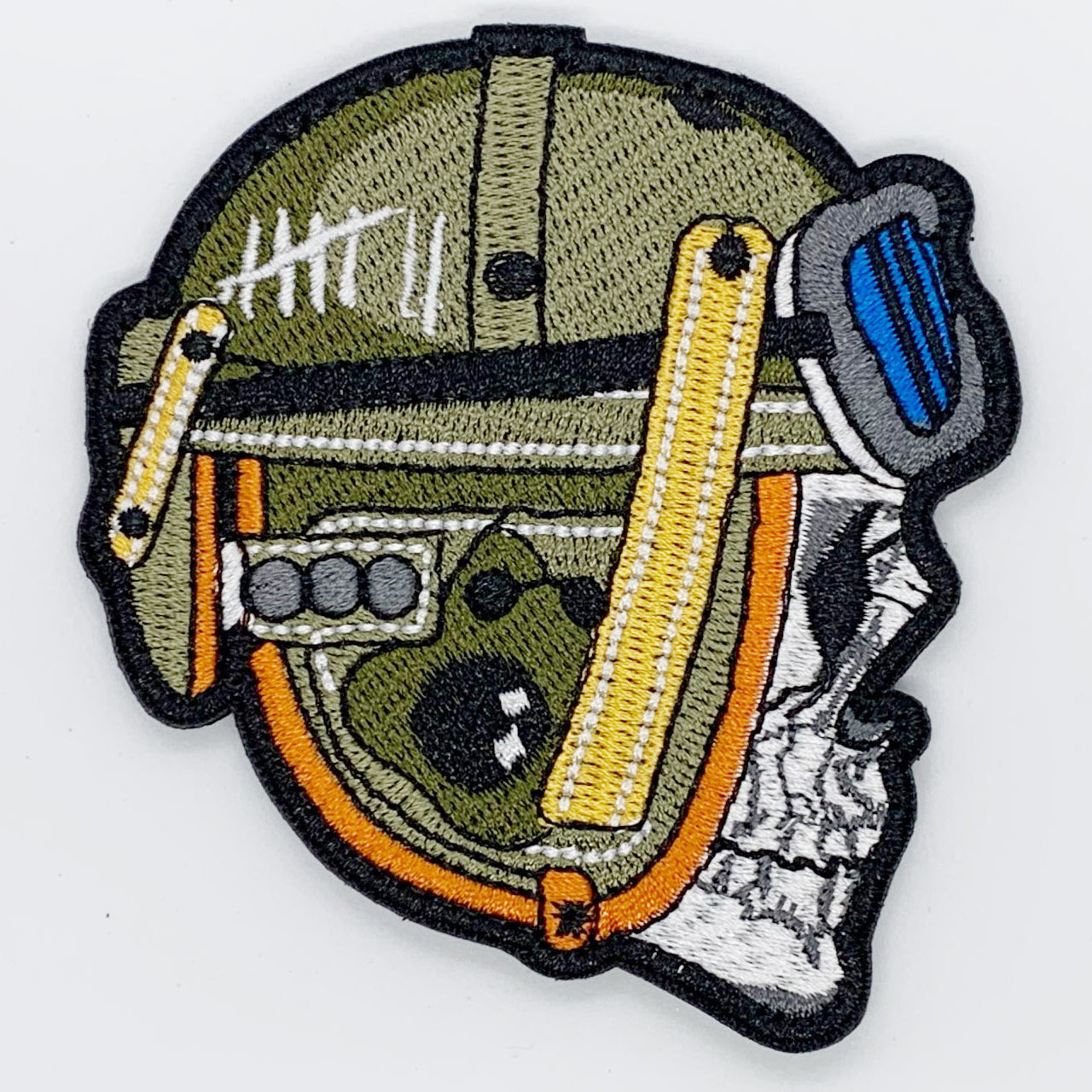 Fighter Pilot Skull Patch Hook & Loop.   Size: 7.5x7.5cm   HOOK AND LOOP BACKED PATCH(BOTH PROVIDED)