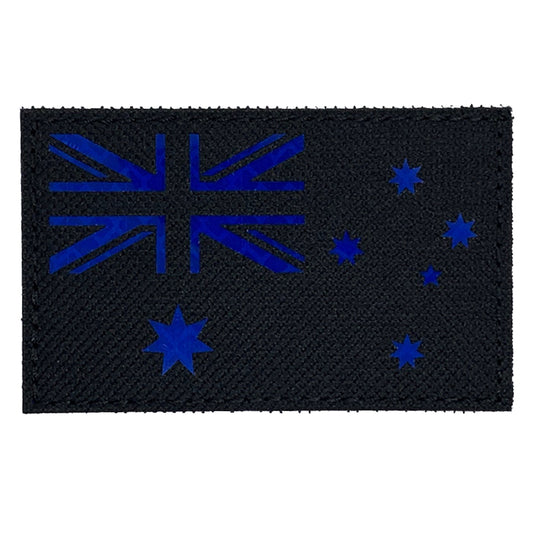 Australian Reflective Laser Cut Patch Hook & Loop Blue  Genuine Coldura material  Size: 8x5cm   HOOK AND LOOP BACKED PATCH(BOTH PROVIDED)