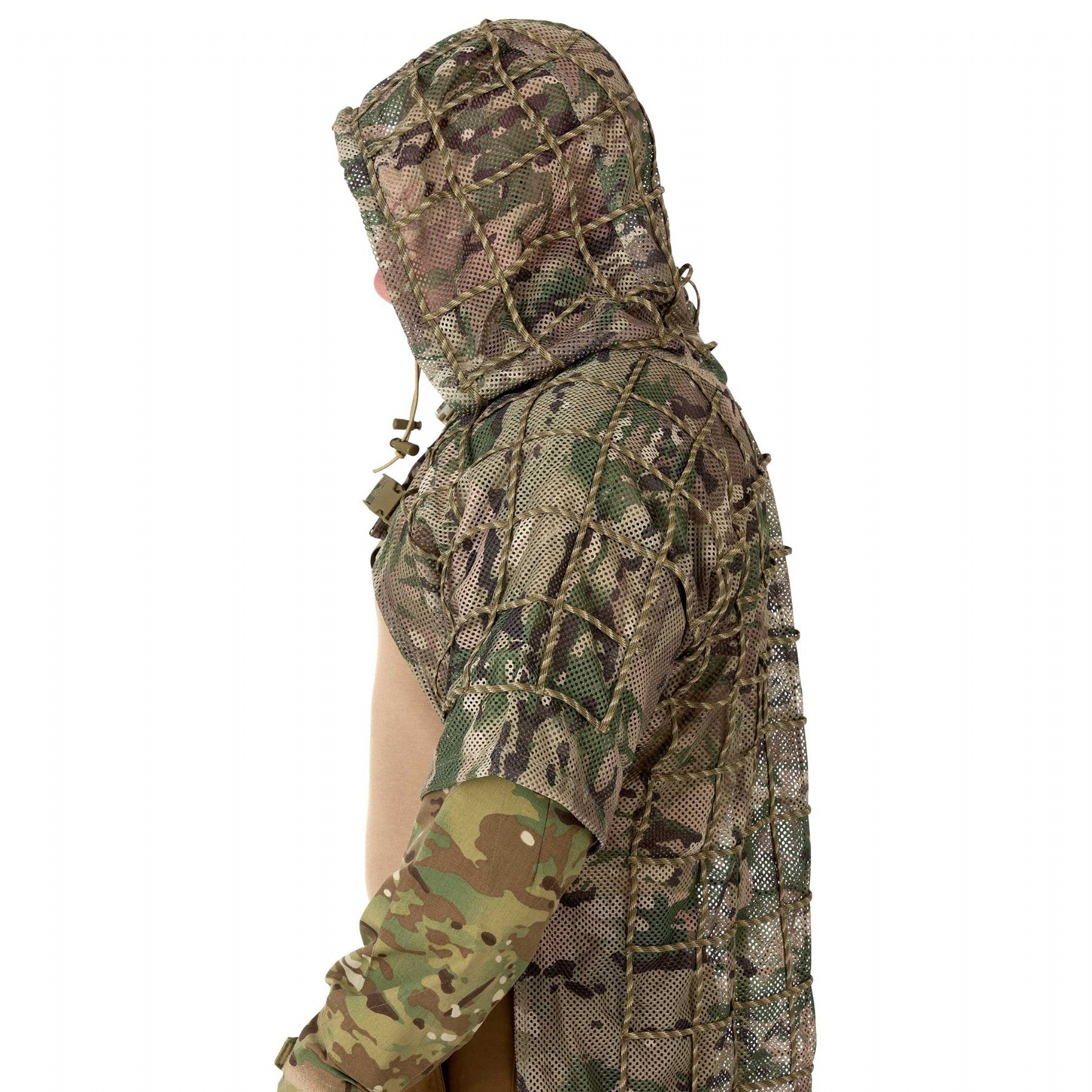 The Valhalla Ghillie suit is designed for Military and Law Enforcement who require visual camouflage and concealment. It features an integrated hood and wide 550 cord grid work for garnish and foliage attachment. www.defenceqstore.com.au