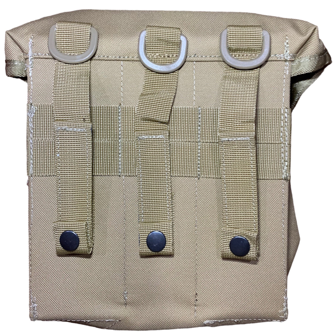 Minimi Pouch Khaki MOLLE fittings Top loading pouch Nylon webbing 900D fabric 2 coats PU coating Military specifications Nylon buckles Dimensions: 20x20x7cm www.defenceqstore.com.au