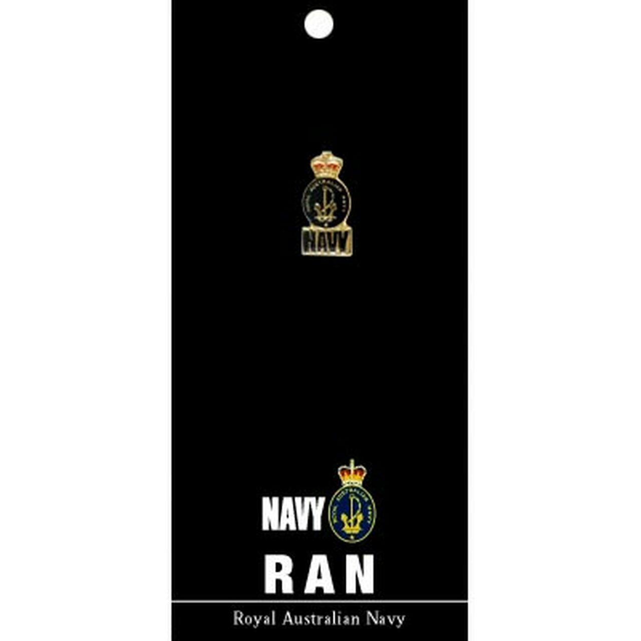 Navy 20mm full colour enamel lapel pin. Displayed on a presentation card. This beautiful gold plated lapel pin will look great on both you jacket or on your cap www.defenceqstore.com.au