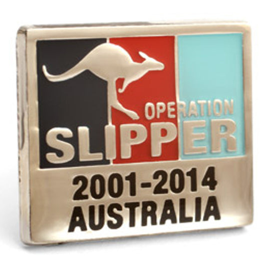 Operation Slipper Australia Lapel Pin. The history of Operation Slipper and Australia's fight against terrorism across the Middle East and Afghanistan will always recount the pride all Australians feel for those service men and women who answered the call.