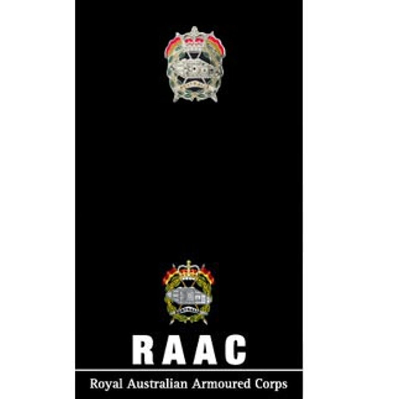 Royal Australian Armoured Corps (RAAC) 20mm full-colour enamel lapel pin. Displayed on a presentation card. This beautiful gold-plated lapel pin will look great on both your jacket and your cap.  Specifications:  Material: Silver-plated zinc alloy, enamel fill Colour: Green, silver, red Size: 20mm www.defenceqstore.com.au