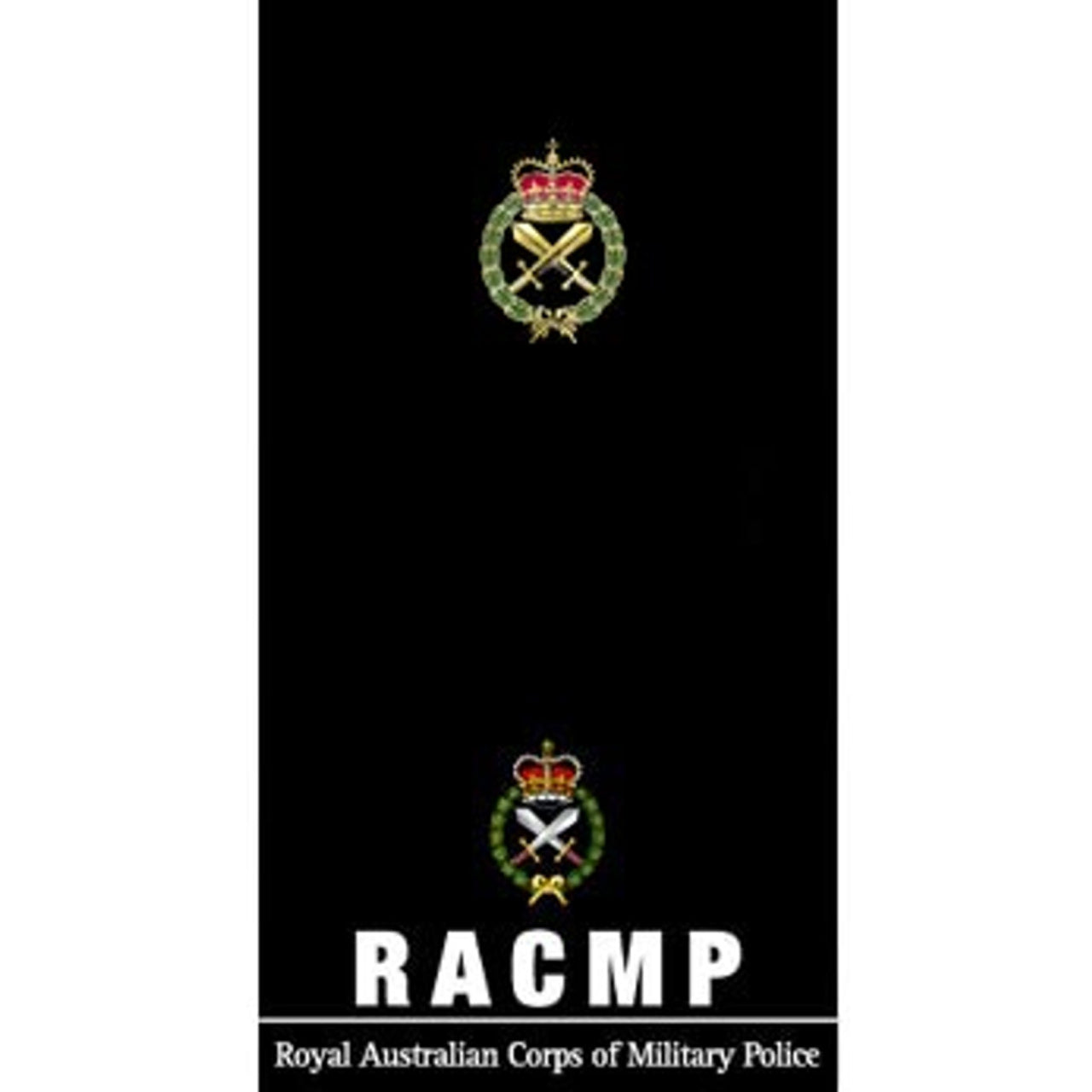 The Royal Australian Corps of Military Police (RACMP) 20mm full-colour enamel lapel pin. Displayed on a presentation card. This beautiful gold-plated lapel pin will look great on both your jacket and your cap.  Specifications:  Material: Gold-plated zinc alloy, enamel fill Colour: Green, black, gold, red Size: 20mm www.defenceqstore.com.au