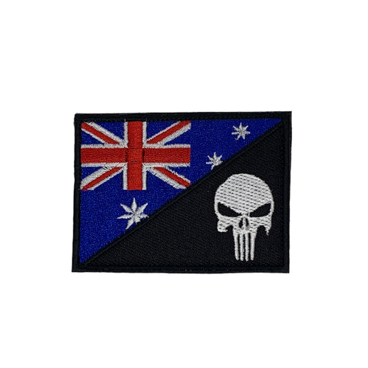 Australian Flag Punisher Patch  Comes with hook and loop  Size: 7.5cm x 5.5cm www.defenceqstore.com.au