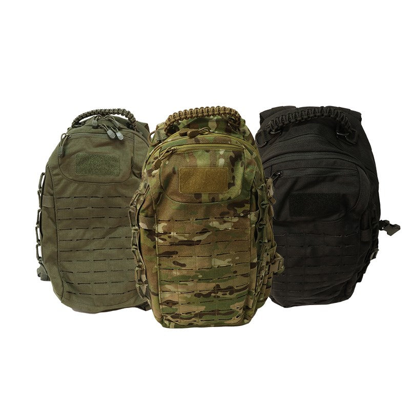 The EDC24 PACK is a 25-litre day pack suitable for either short patrols (24 hour) or as a larger EDC pack. The pack features three zippered compartments. The main compartment has an internal padded laptop sleeve (or bladder pocket) and zipped mesh compartment. This compartment also has a centre tube exit for a hydration tube or head set cable.