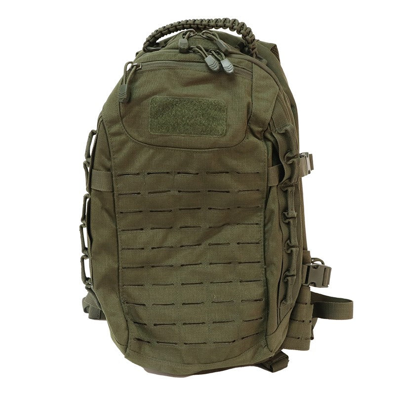 The EDC24 PACK is a 25-litre day pack suitable for either short patrols (24 hour) or as a larger EDC pack. The pack features three zippered compartments. The main compartment has an internal padded laptop sleeve (or bladder pocket) and zipped mesh compartment. This compartment also has a centre tube exit for a hydration tube or head set cable.