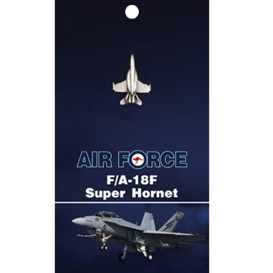 Get the quality F/A-18F Super Hornet Lapel Pin On Card today. This 25mm nickel-plated lapel pin is a masterful 3D lapel pin, with a butterfly clasp on the back and comes on a presentation card.  Own this fantastic lapel pin today.  Specifications:  Material: Nickel-plated Colour: Silver Size: 25mm