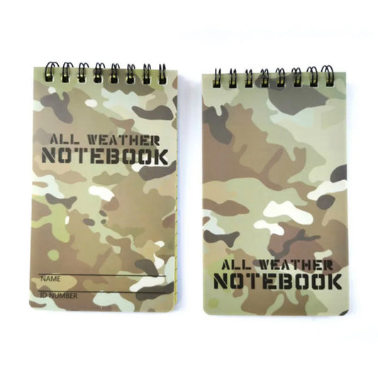 Multicam All Weather Notebook 7.5X13CM Double sided usage of paper Approximately 50 pages Can be used as graph paper www.defenceqstore.com.au