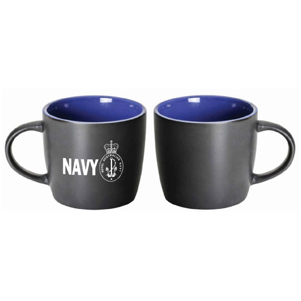 Give your morning brew an extra kick with this matt-finish mug with blue glaze inner and Royal Australian Navy logo.