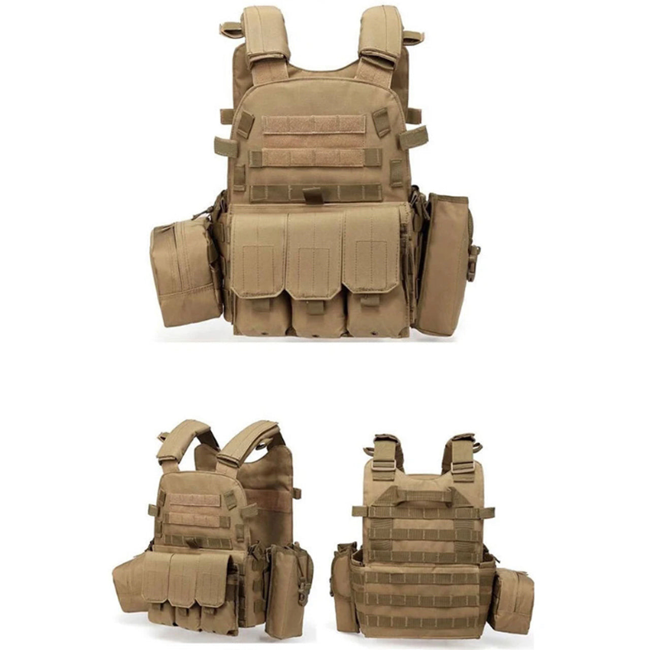 Grab this great tactical assault vest which is fully adjustable and lightweight.   Heavy duty 600D coats PU fabric  Fully adjustable shoulders  x3 Magazine Pouches  x1 Water Bottle Pouch  x1 Back/Side Pouch  One size fits most www.defenceqstore.com.au