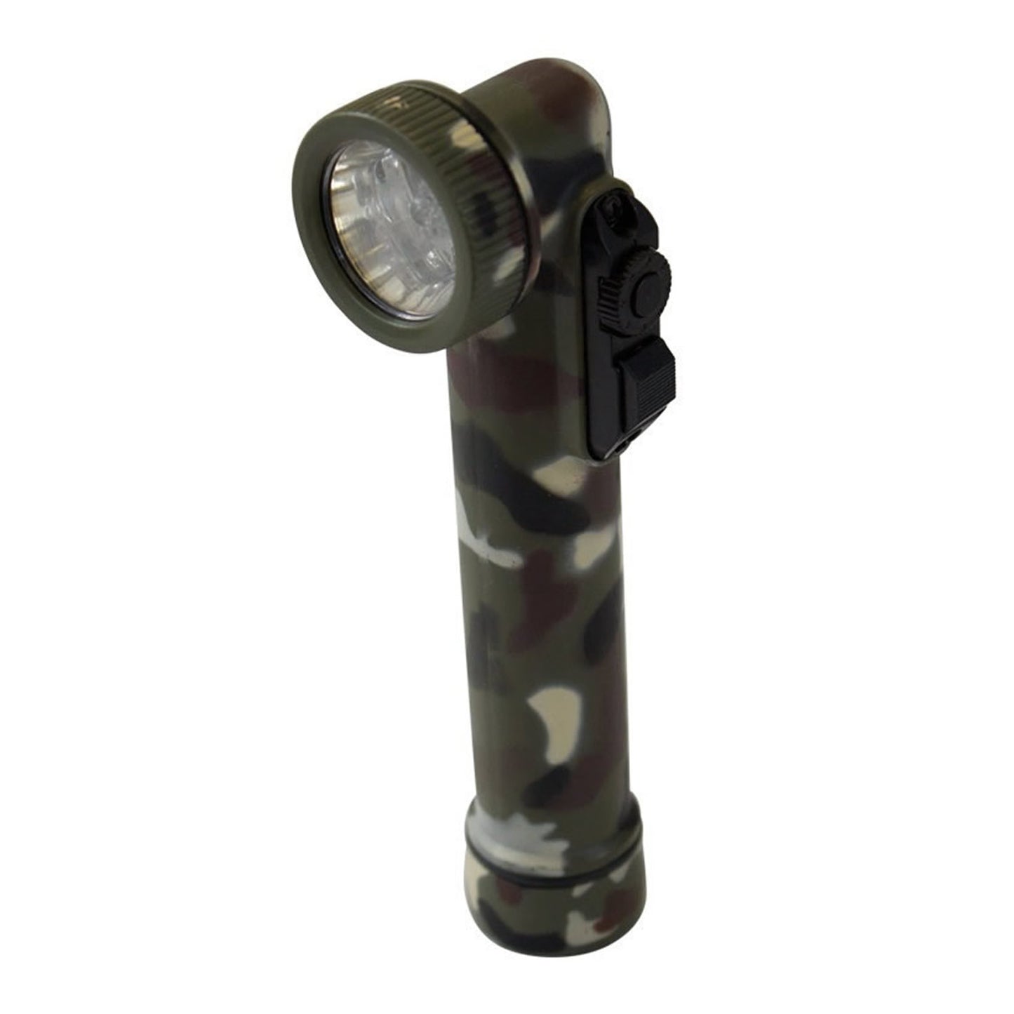 This army style torch is designed for those who serve  The angle torch head eliminates the need for removable lenses and comes with 4 coloured LED bulbs  Simply rotate the head and choose the colour option to complete tasks in low light situations   Light colours are white, red, green and blue